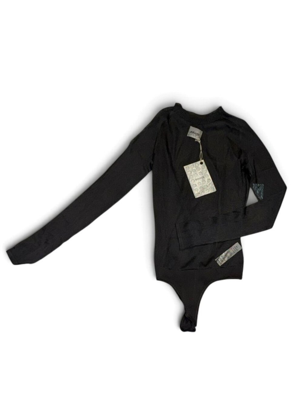 Khaite Enzo Black Silk-Blend Long-Sleeve Thong Bodysuit XS New With Tags